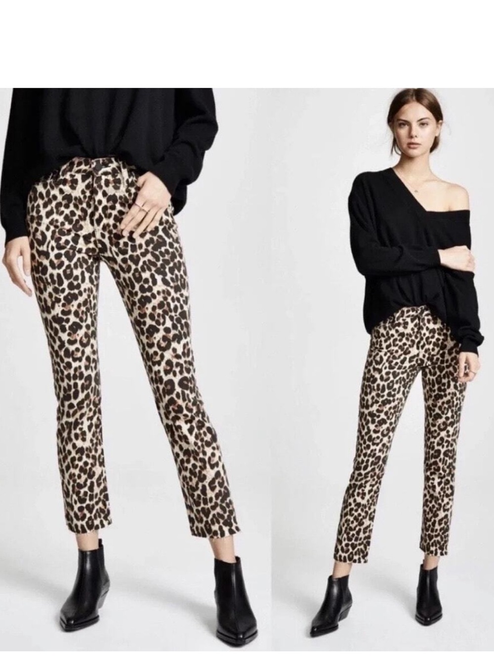 Paige Hoxton Leopard Print Straight Ankle Jeans size